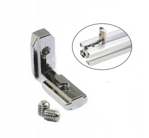 NAROŻNIK ŁĄCZNIK UKRYTY WEW. 90 STOPNI TYP V-SLOT SREBRNY 1 szt.+2 ŚRUBY M5