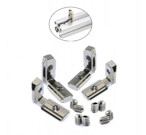 NAROŻNIK ŁĄCZNIK UKRYTY WEW. 90 STOPNI TYP V-SLOT SREBRNY 4 szt.+8 ŚRUB M5